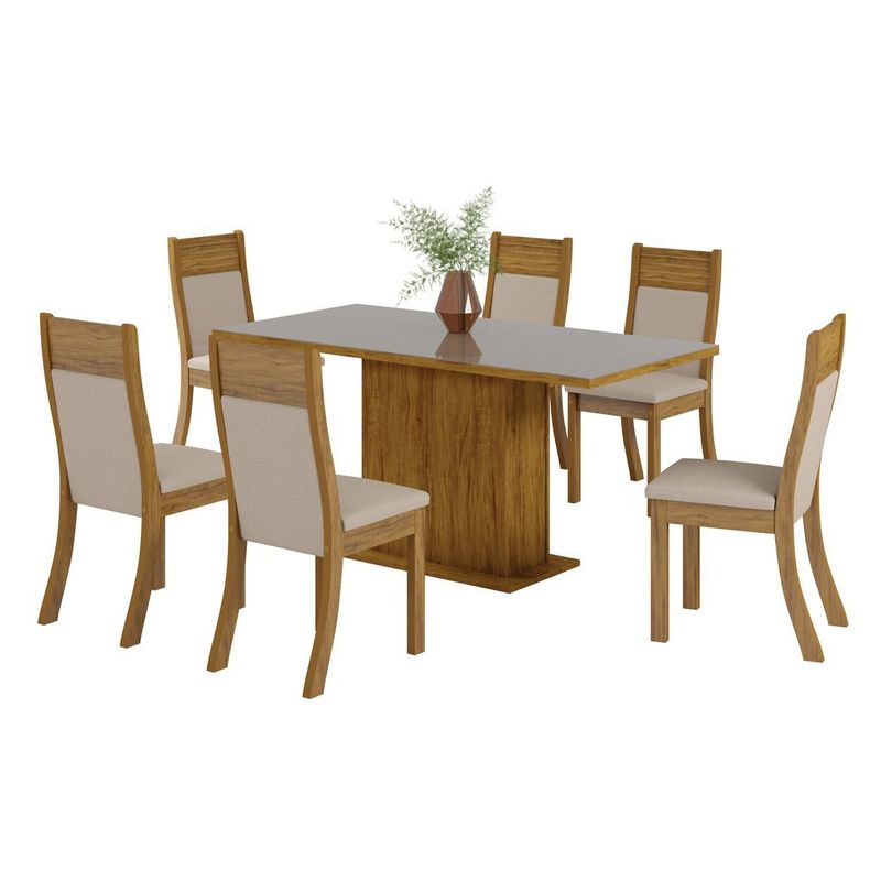 ALTAVISION - Juego de Comedor Firenza 6 Sillas Imbuia/Lino Tost Altavision