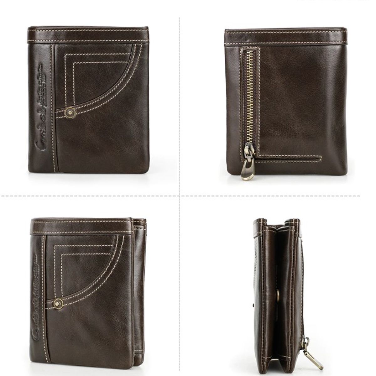 CONTACT - Billetera De Cuero Marca Contacts Modelo M1322 Color Café Oscuro