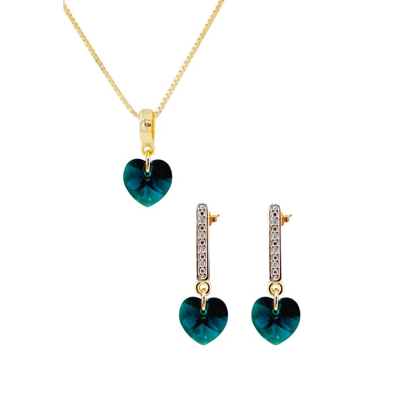 JOYAS MONTERO - Conjunto Romance Gold Cristales Genuinos Emerald Shimmer
