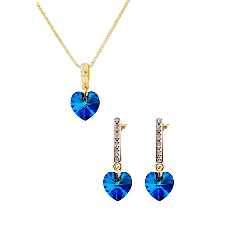 JOYAS MONTERO - Conjunto Romance Gold Cristales Genuinos Bermuda Blue