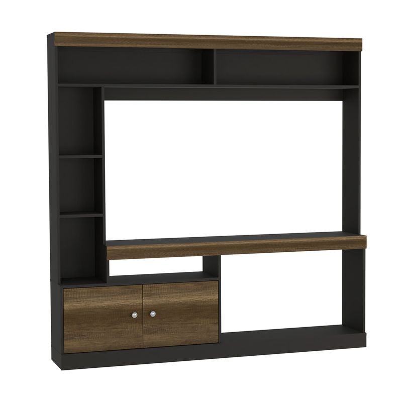 FMFURNITURE - Estante TV55" Con 2 Puertas 7 Repisas - Café Oscuro 180.6x180x30.3 cm