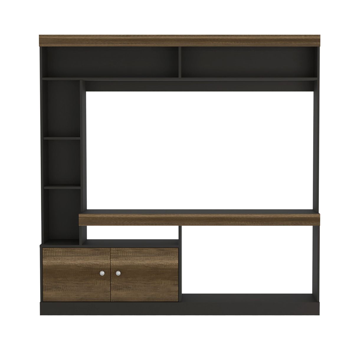 FMFURNITURE - Estante TV  55" Con 2 Puertas 7 Repisas Fm-002C - Café Oscuro