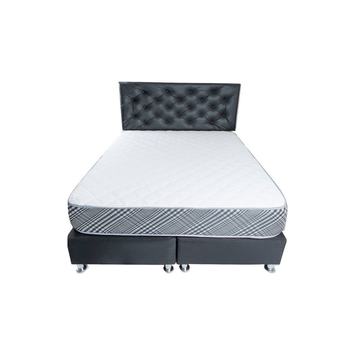 MUEBLES HVM - Cama HVM Full Negro Cuero pu Pmetal