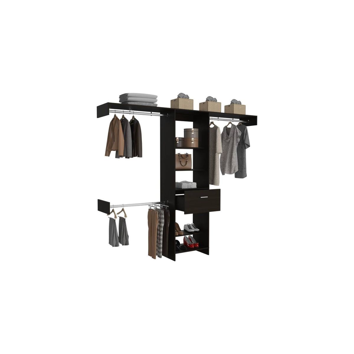 FMFURNITURE - Closet 1 Cajón 3 Barras - Negro 210.6x250x41.5 cm