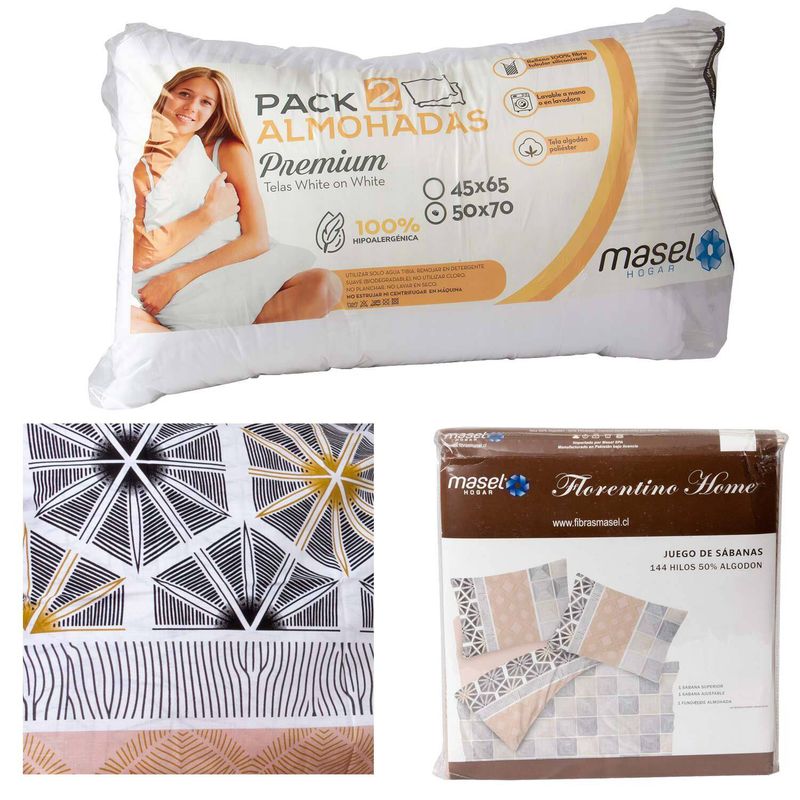 MASEL - Jgo.sabanas tie   beige  set almohadas premium