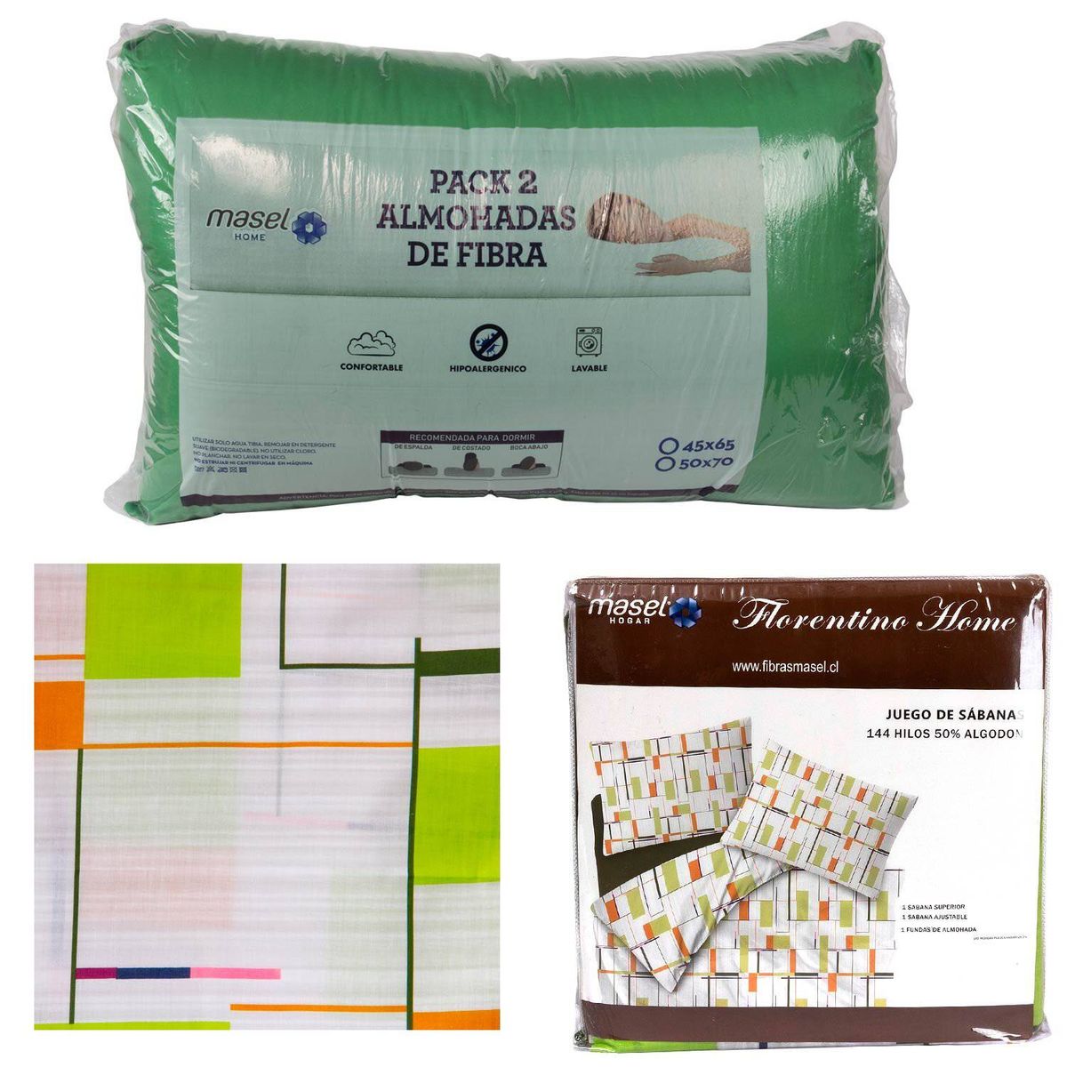 MASEL - Set jgo sabanas trix King  olive y  2almohadas 50x70