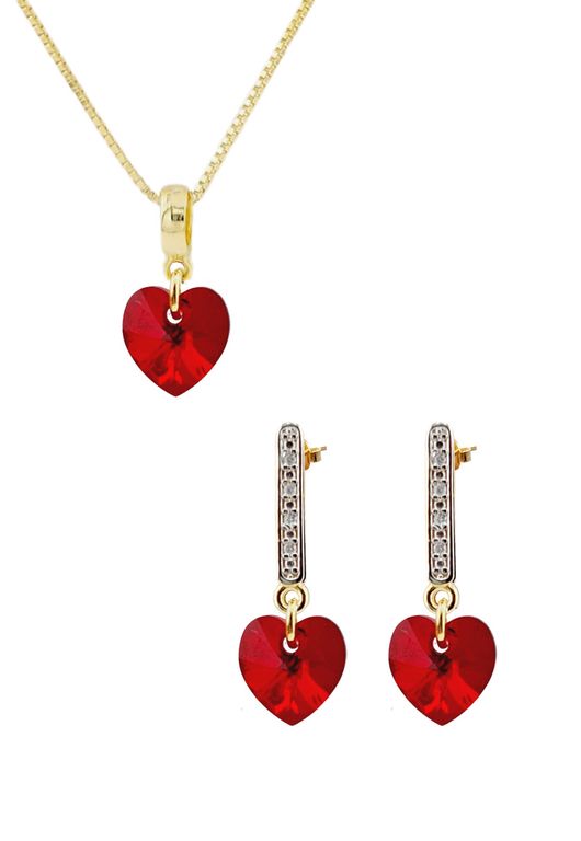 Conjunto Romance Gold 24K creado con cristales de Swarovski Siam Rojo 1