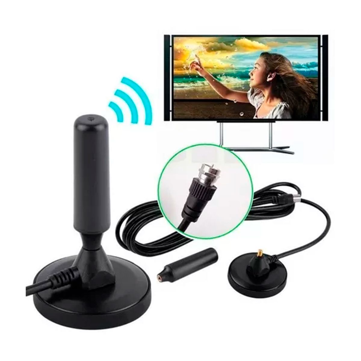 GENERICO - Antena Tv Digital Abierta Hd Tvd Interior 360 Coaxial