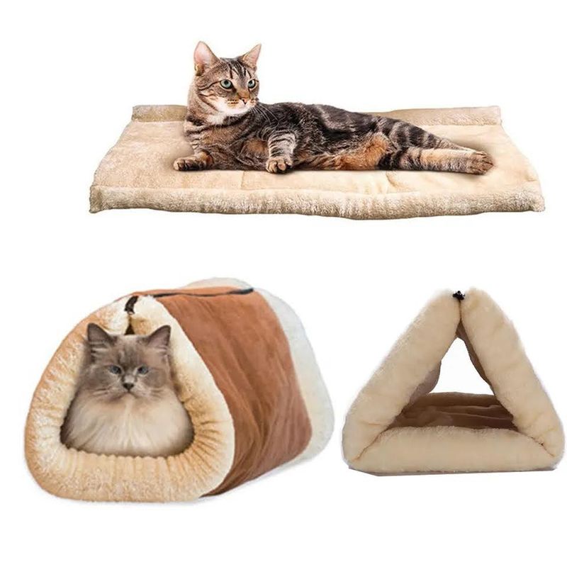 GENERICO - Cama Túnel Para Gatos Mascotas Lavable Polar 2 En 1 Térmica