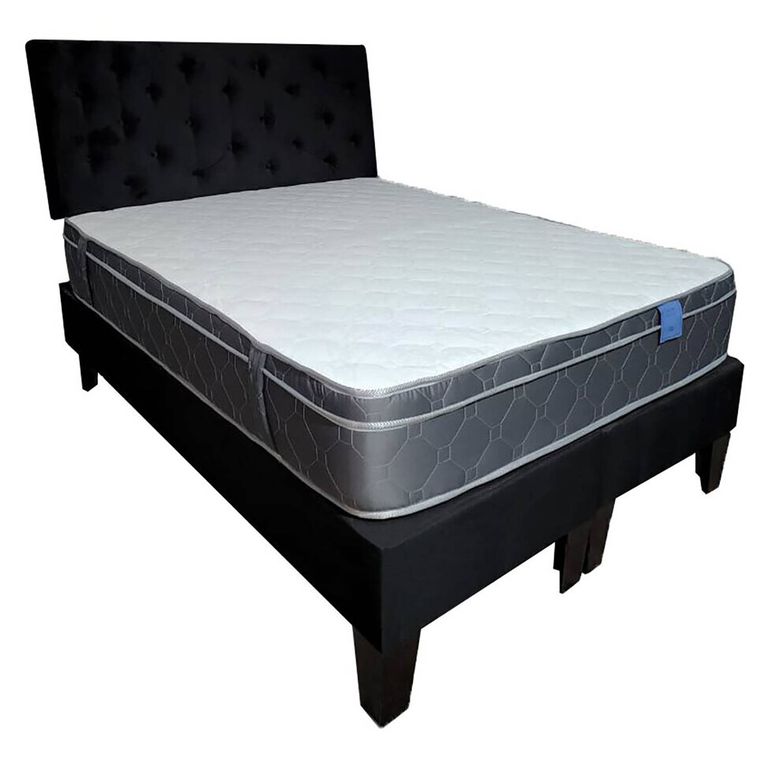 Cama HVM Tanon 2P Negro Felpa Pmadera
