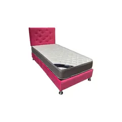 MUEBLES HVM - Cama HVM 15P Rosado Felpa Respaldo Pmetal