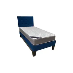 MUEBLES HVM - Cama HVM 1P Azul Marino Respaldo Pmadera