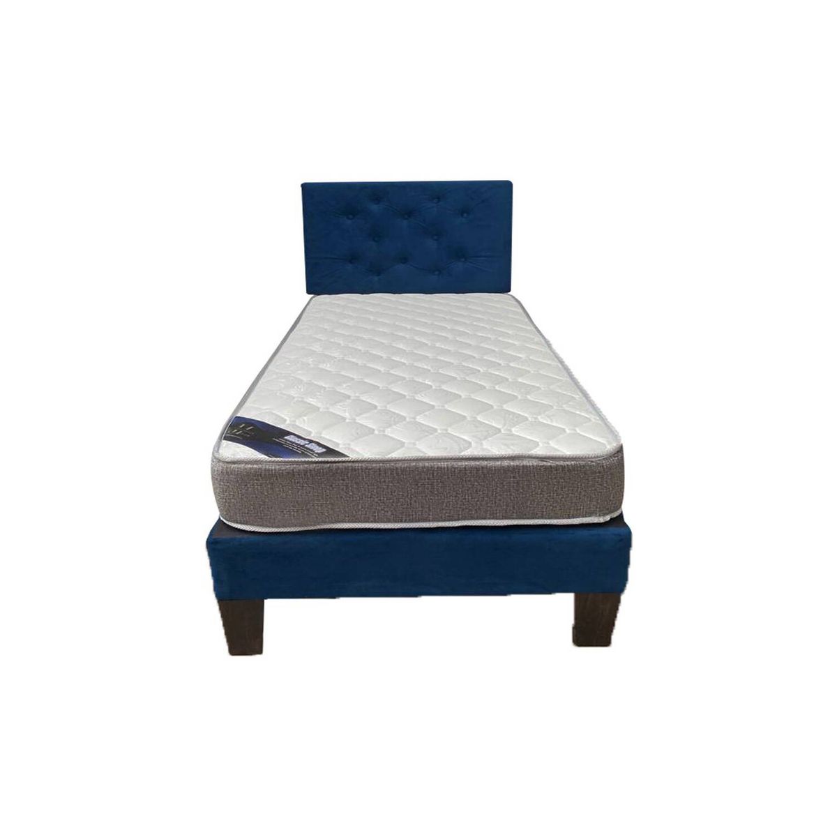 MUEBLES HVM - Cama HVM 1P Azul Marino  Respaldo Pmadera