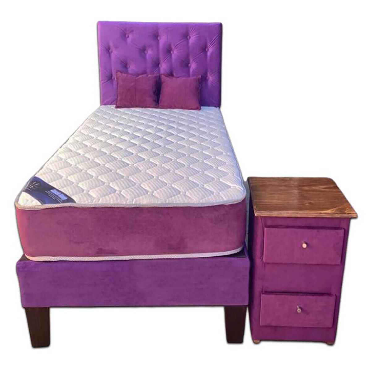 MUEBLES HVM - Cama HVM 15P Morada  Velador Pmadera