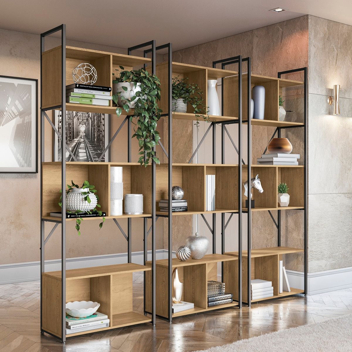 YARDAS - Estante Alto Yardas Lanús Nogal 3 Nichos