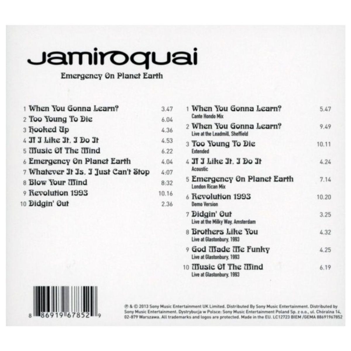 HITWAY MUSIC - JAMIROQUAI - EMERGENCY ON PLANET EARTH (2CD) - CD HITWAY MUSIC