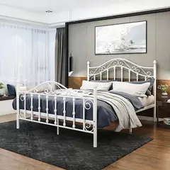 GENERICO - Cama Fierro Forjado Amadeus blanca 2 plazas, Base respaldo y piecera…