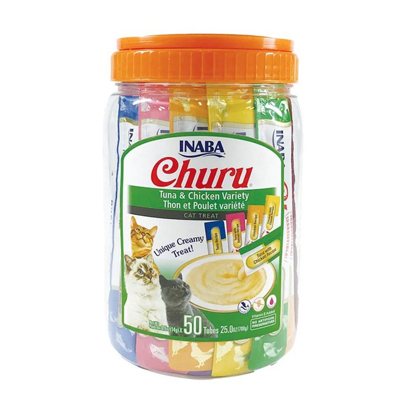 INABA - Churu Gato Frasco 50 Tubos Sabor Pollo y Atun Premio Snack