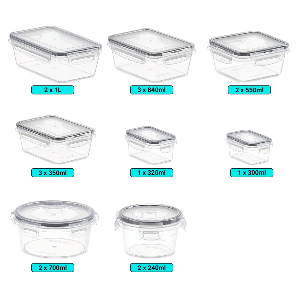 CROIX - Set de 16 Contenedores Herméticos Croix Apilables