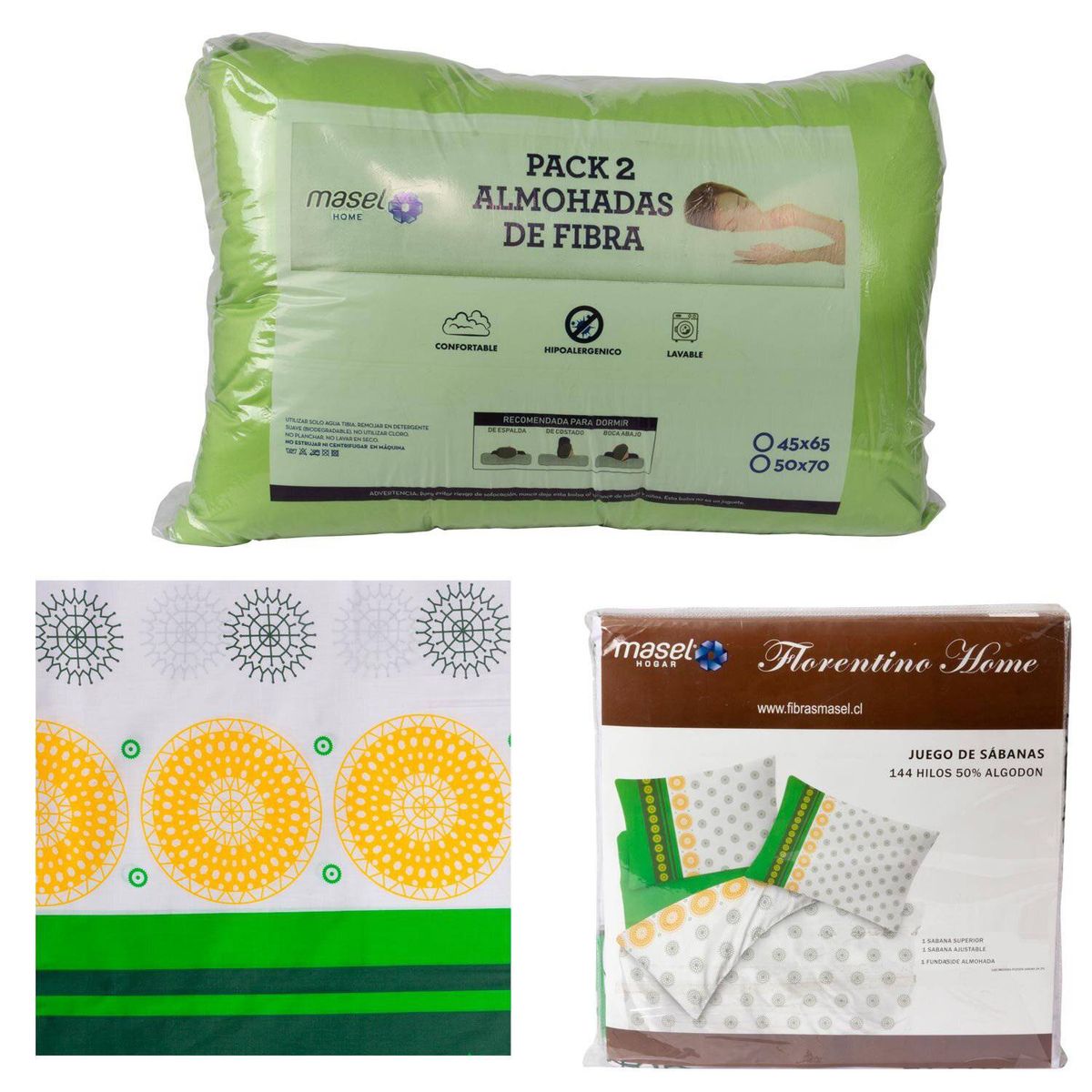 MASEL - Set jgo. sabanas runas verde  2almohadas eco 50x7