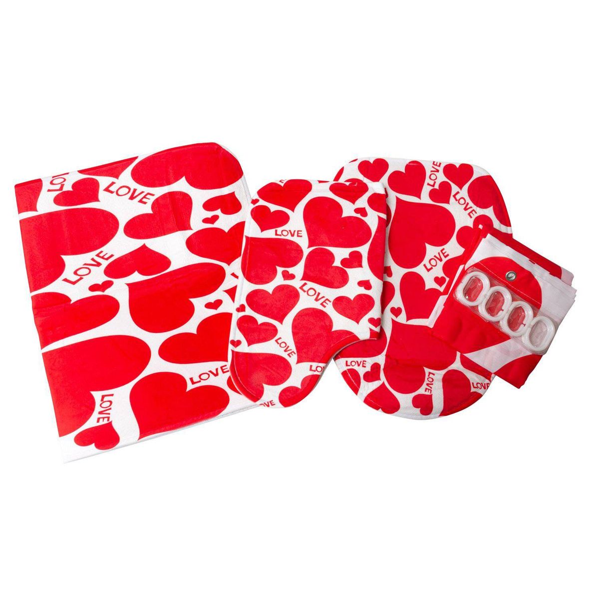 MASEL - Set baño  cortina  pisos  cobertor corazones