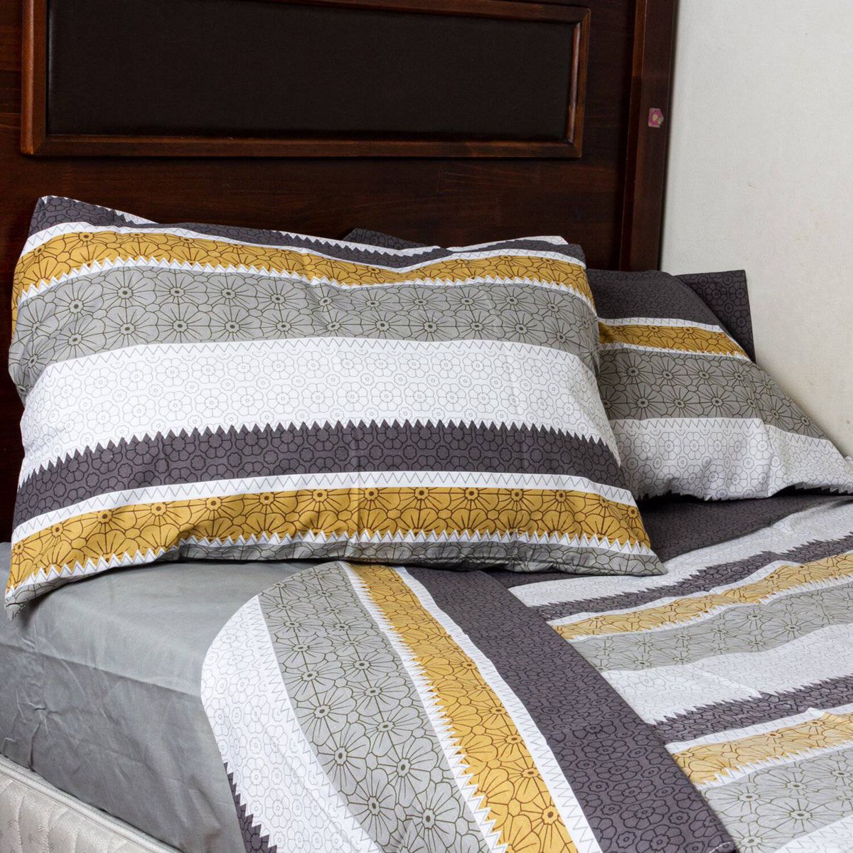 MASEL - Jgo de sabanas 2 pl  rayas  taupe- 144 hilos