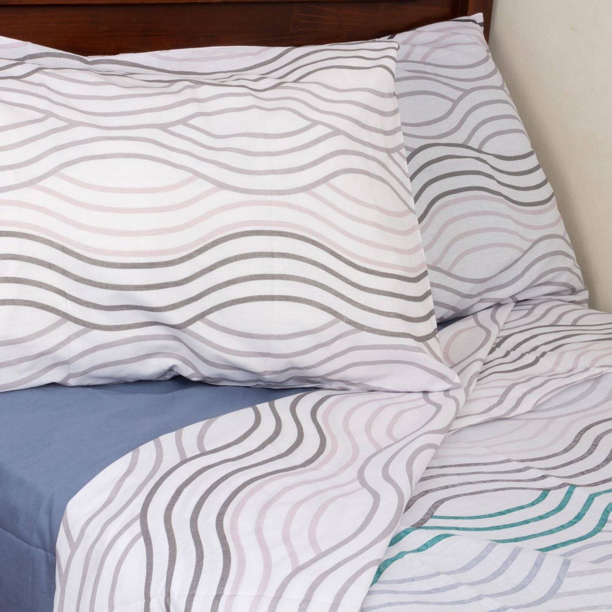 MASEL - Juego de sabanas ondas 2 plazas  azul