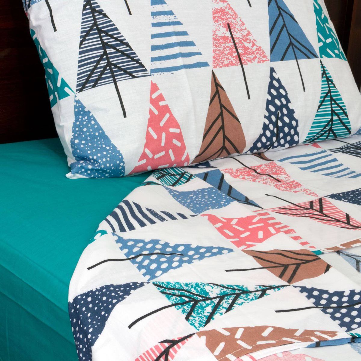 MASEL - Juego de sabanas pinos 2 .5  pl  turquesa