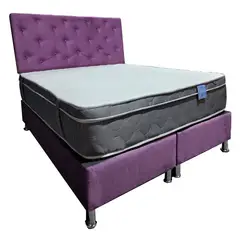 MUEBLES HVM - Cama HVM Tanon 2 plazas Morada Felpa Pmetal