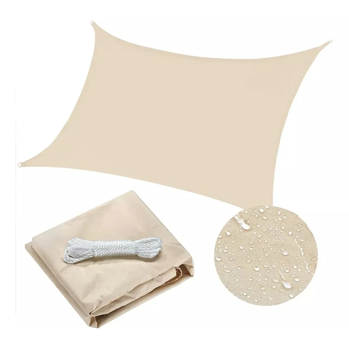 KUANGYE - Toldo Vela Sombra 95 Malla Hdpe Rectangular 3x2 Beige