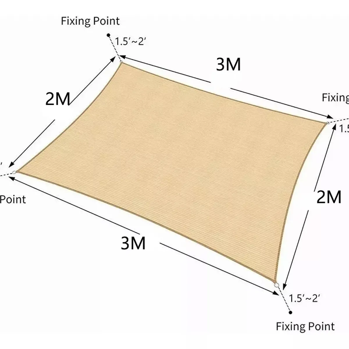 KUANGYE - Toldo Vela Sombra 95 Malla Hdpe Rectangular 3x2 Beige