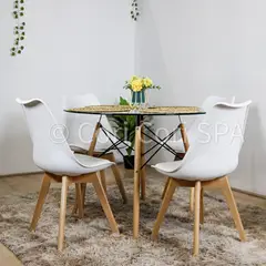 CORI CORI - Comedor Mesa Eames Vidrio 100 cm + 4 Sillas Tulip Blancas