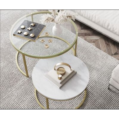 Imagen 2 del producto Mesa de centro Nido Dorada 60 cm + 40 cm Vidrio / Mármol - Viatto