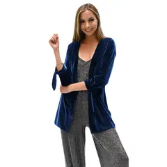MARIA PASKARO - Tapado Kimono Corto Dublin Azul Terciopelo - Azul