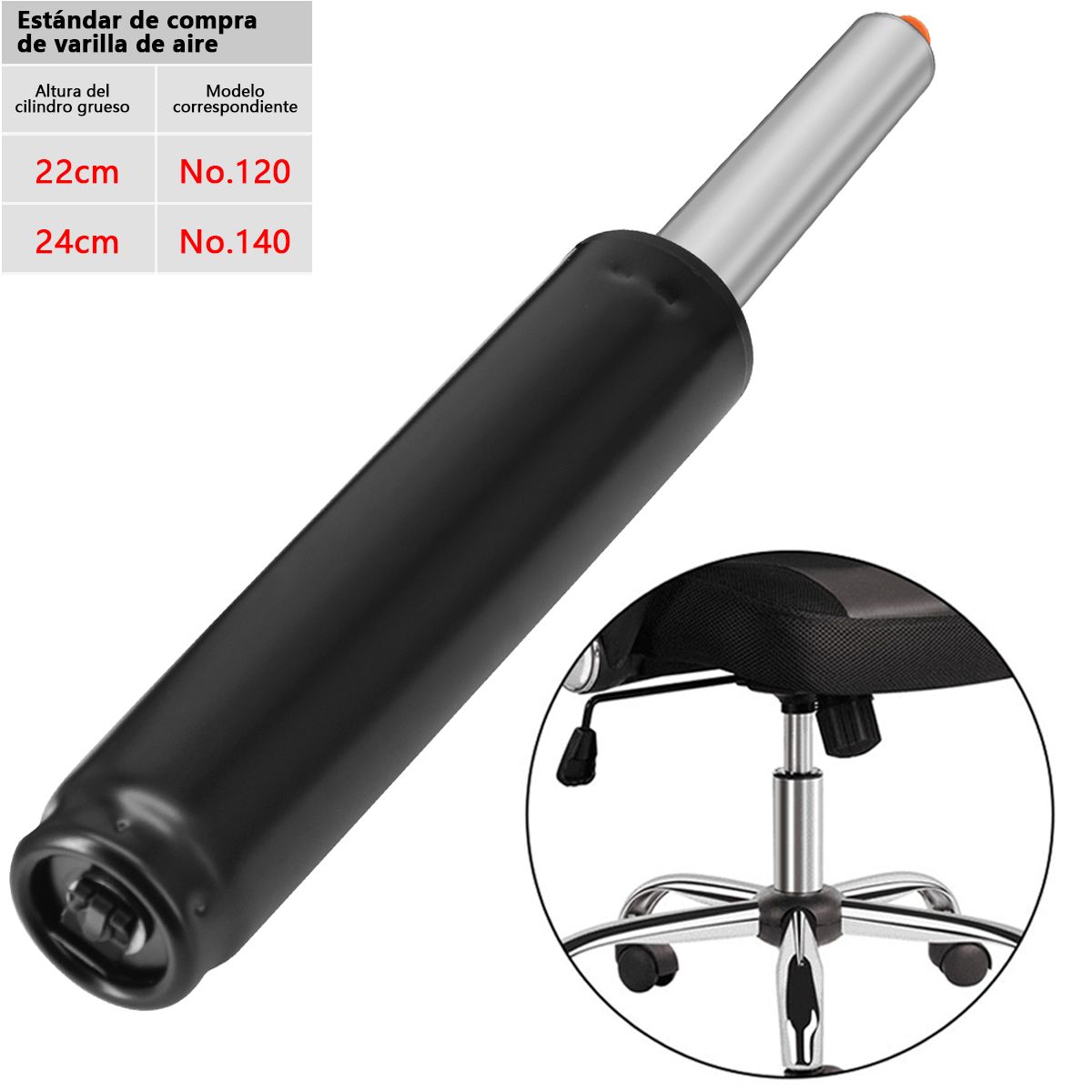 AIZO - 20cm Pistón De Gas Silla De Oficina Universal Para Toda Silla plata