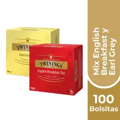 TWININGS - PACK 50 Bolsitas English Breakfast + 50 Bolsitas Earl Grey