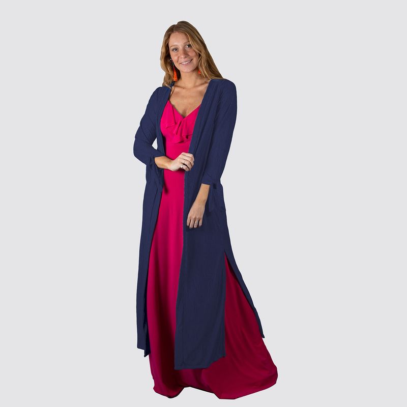 MARIA PASKARO - Tapado Kimono Largo Verona Azul Marino Plisado Maria Paskaro - Azul
