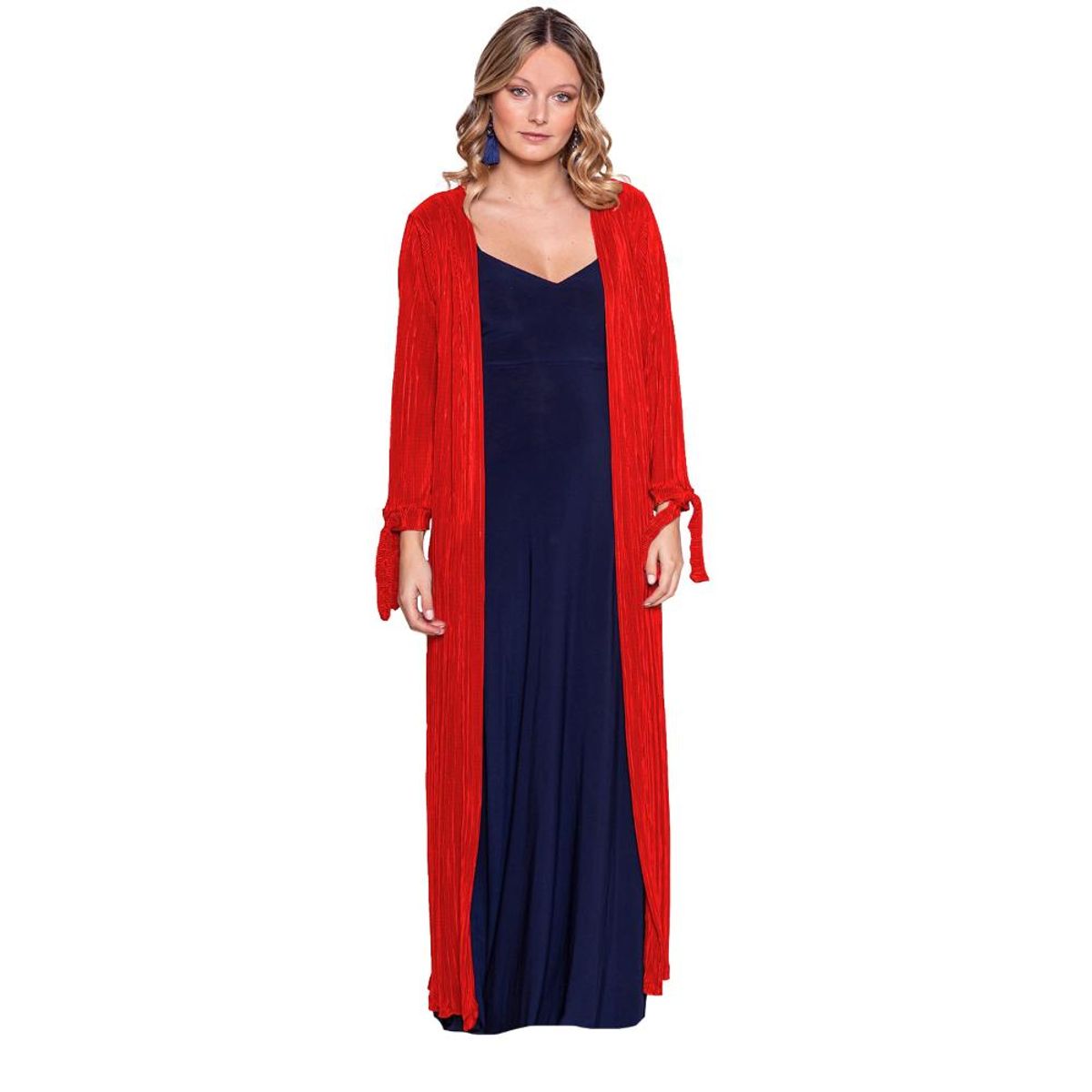 MARIA PASKARO - Tapado Kimono Largo Verona Rojo Plisado Maria Paskaro MARIA PASKARO