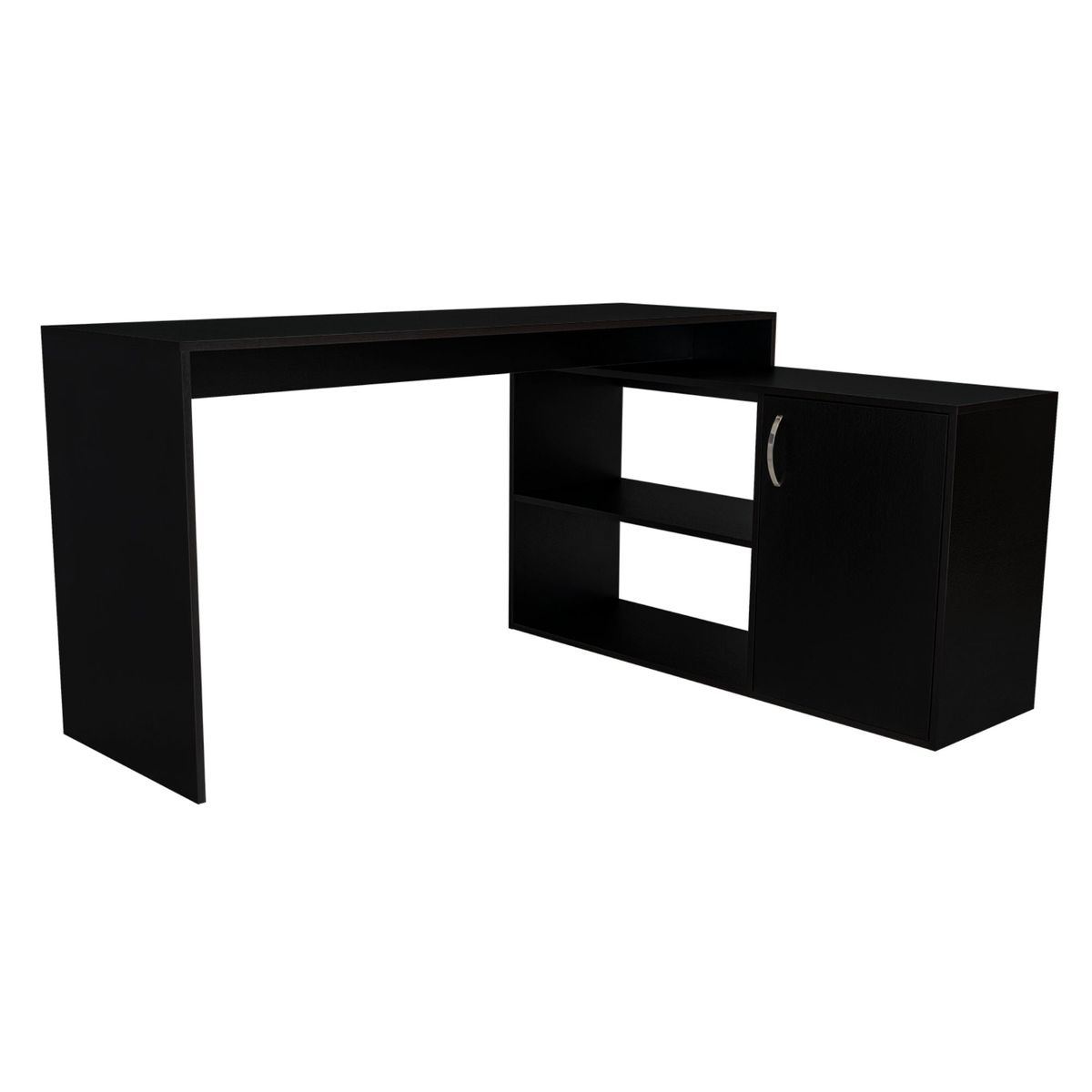 FMFURNITURE - Escritorio En L con 1 Puerta 5 Repisas - Negro 76.5x151.5x116.5 cm