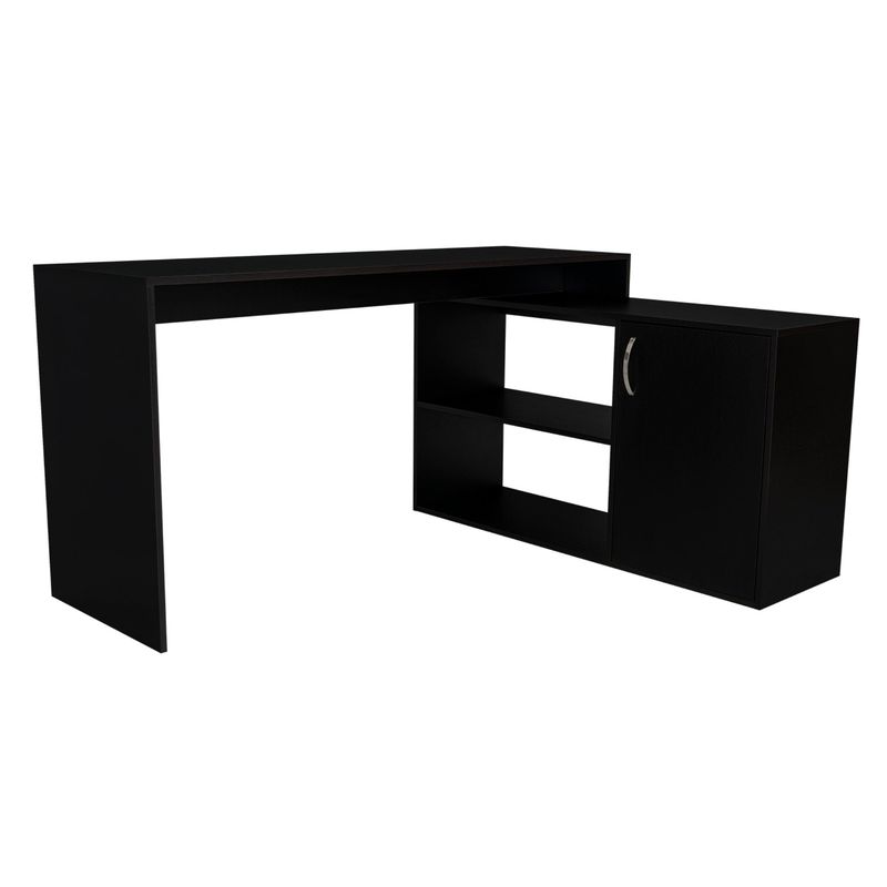 FMFURNITURE - Escritorio En L 1 Puerta 5 Repisas Fm-032N - Negro