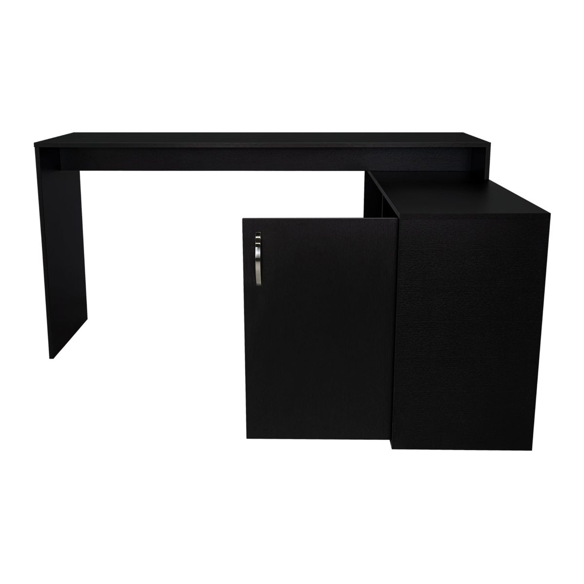 FMFURNITURE - Escritorio En L con 1 Puerta 5 Repisas - Negro 76.5x151.5x116.5 cm