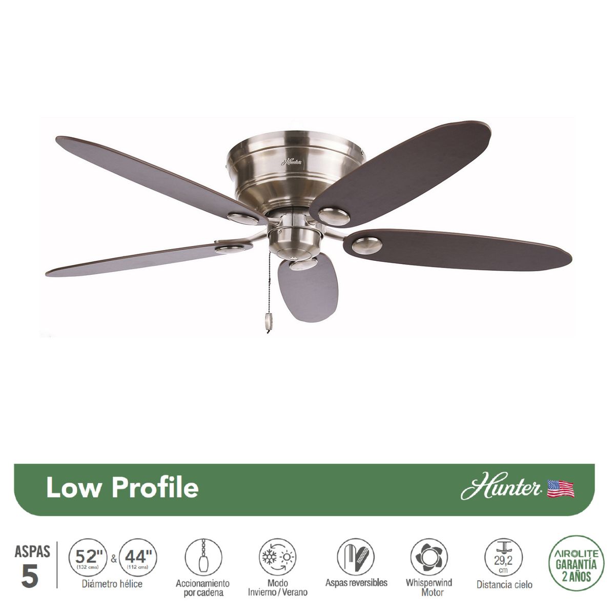 HUNTER - Ventilador De Techo Hunter 52" y 44" Mod. Low Profile
