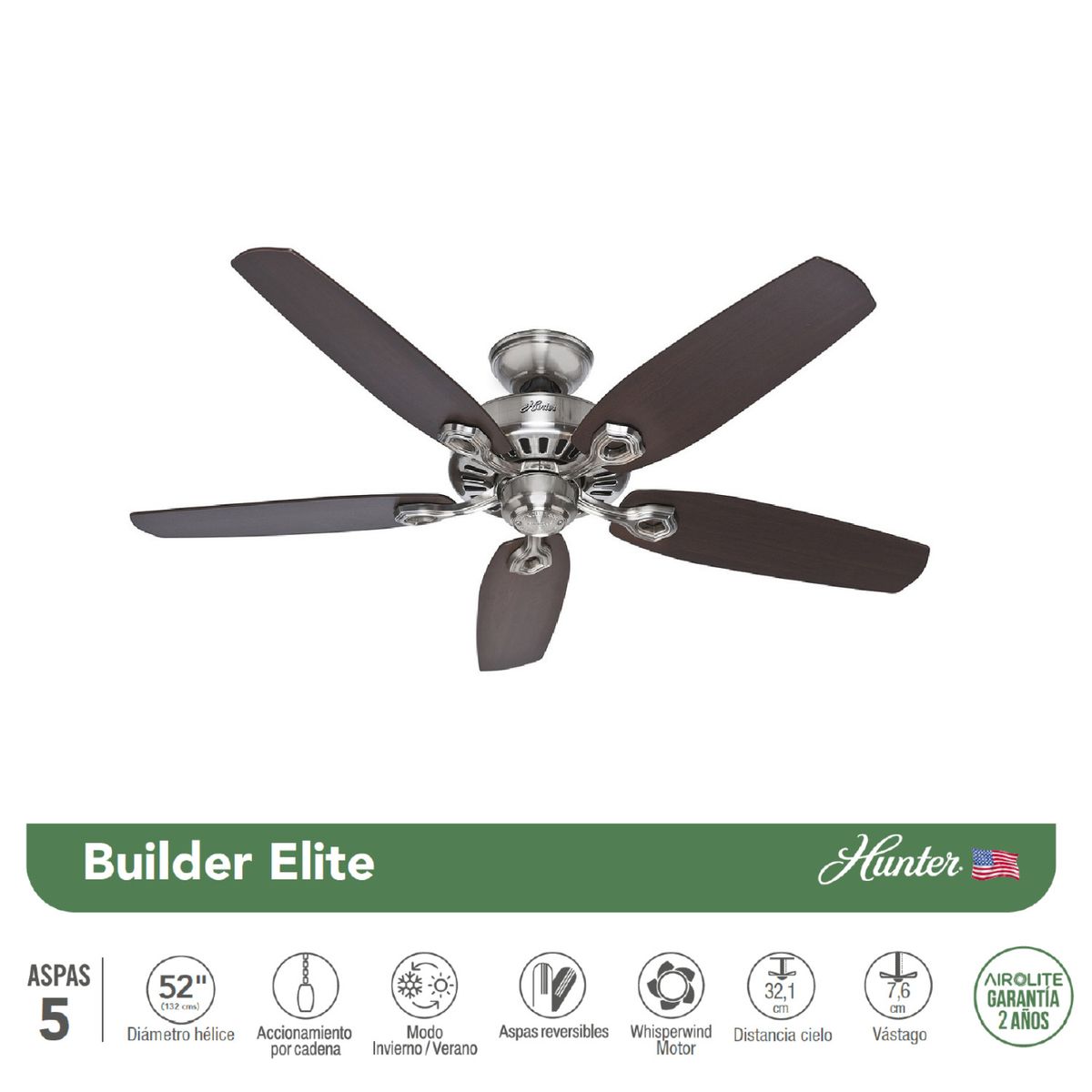 HUNTER - VENTILADOR DE TECHO HUNTER BUILDER´S ELITE 52”