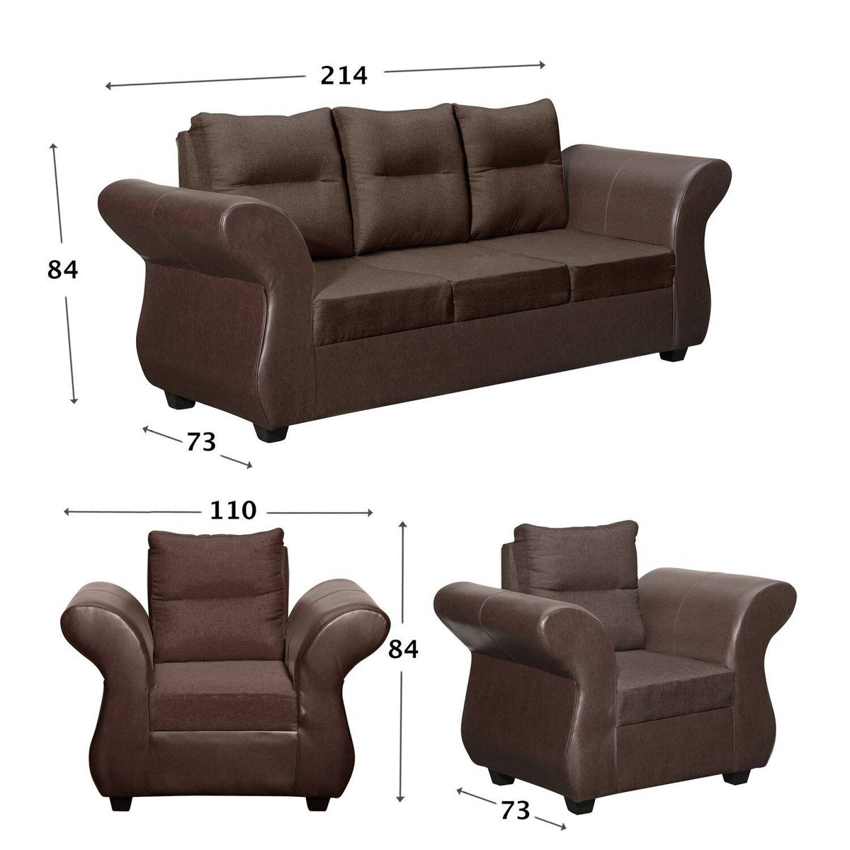 GENERICO - JUEGO DE LIVING ZARA 311 TELA -PU CHOCOLATE…