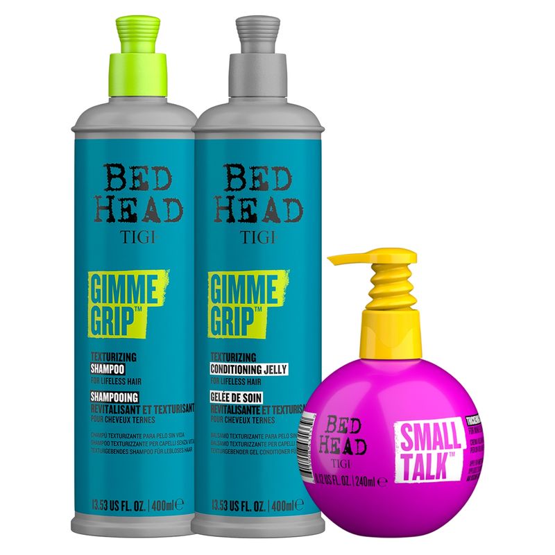 BED HEAD DE TIGI - Set Texturizante Shampoo Acondicionador y Crema de peinado Small Talk