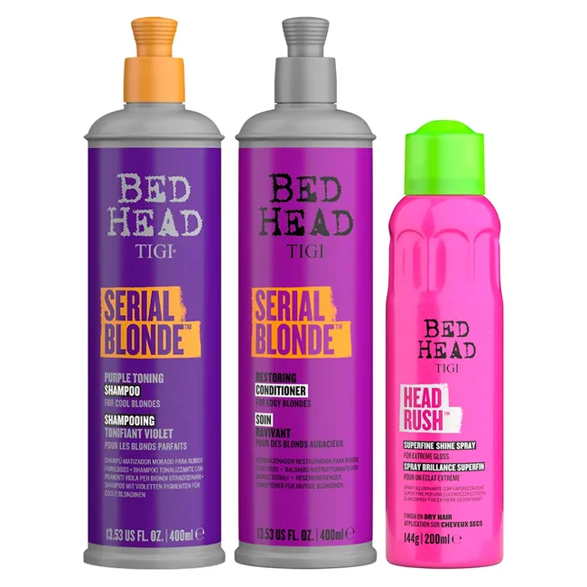 TIGI - Set Shampoo y Acondicionador para pelo rubio y Spray para Brillo