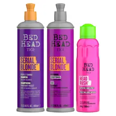 BED HEAD DE TIGI - Set Shampoo y Acondicionador para pelo rubio y Spray para Brillo