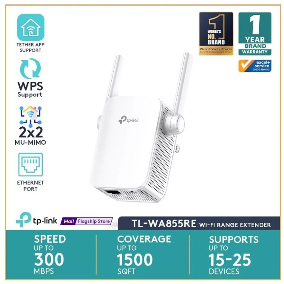 TP LINK - Extensor de Rango Wi-Fi 300Mbps Tp-Link TL-WA855RE Nexstore
