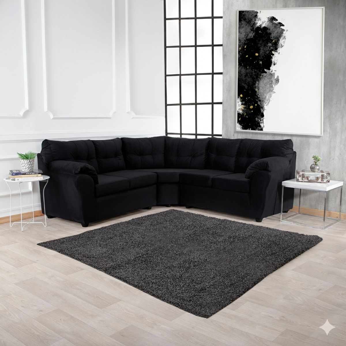 MUEBLES MPR - Sofá Seccional Alerce Felpa Negro