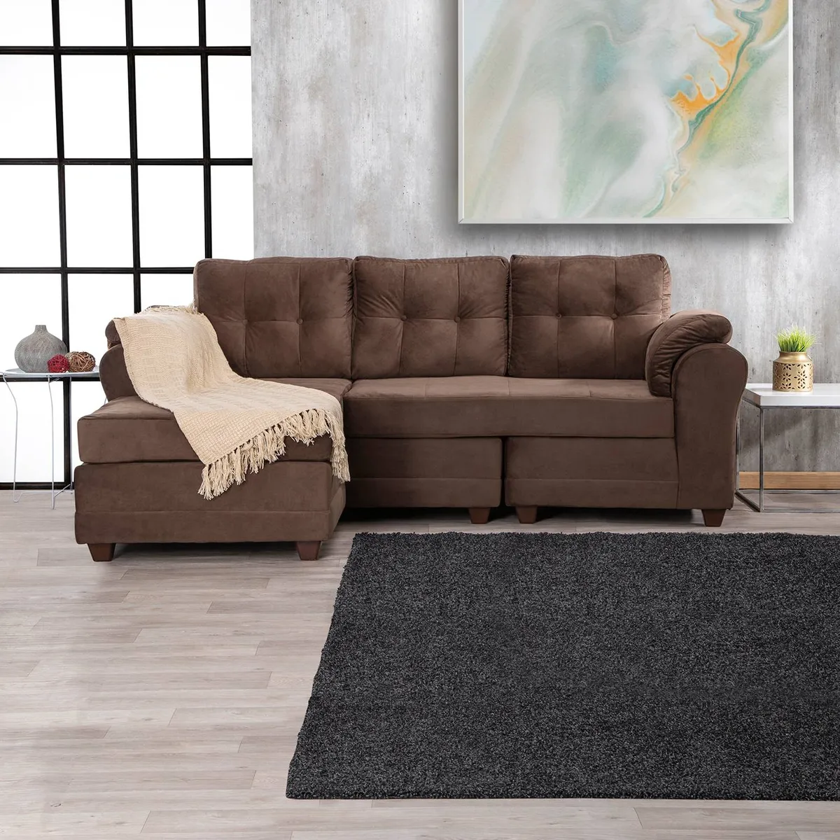 MUEBLES MPR - Sofá Seccional Intercambiable Queen Felpa Café